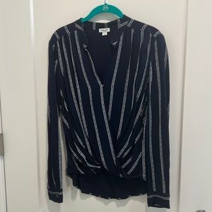 Splendid small blue and white striped wrap blouse